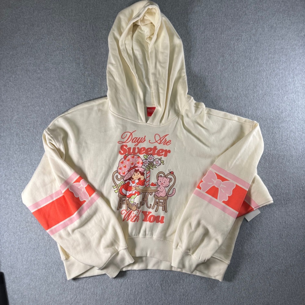 Strawberry Shortcake Mad Engine Cream Graphic Hoodie Sweatshirt XL Pink Orange